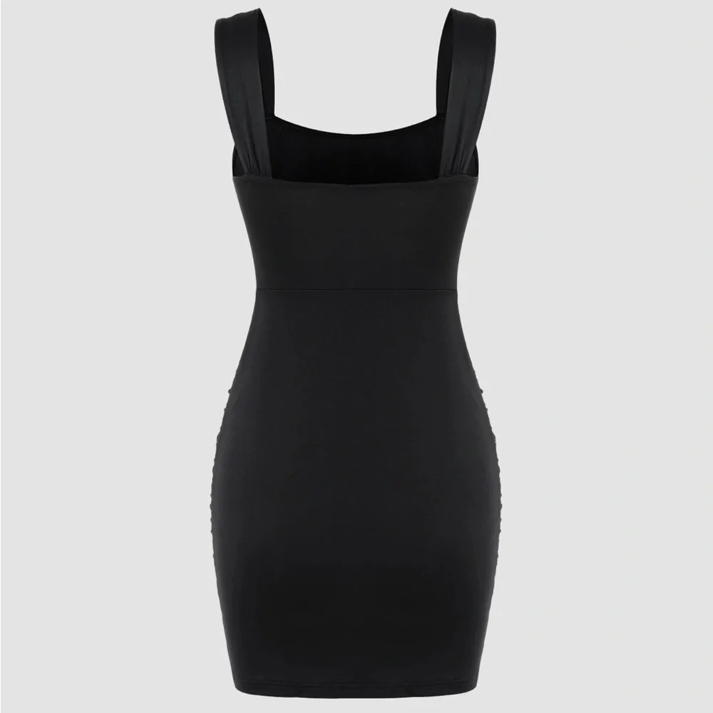 Black Ruched Mini Dress - Picture 2 of 4